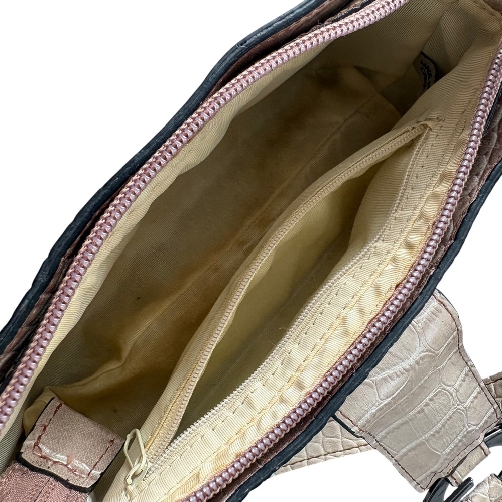 Guess Y2K Cream Croc Embossed Baguette Shoulder Bag Silver G Logo Purse McBling - Picture 7 of 11